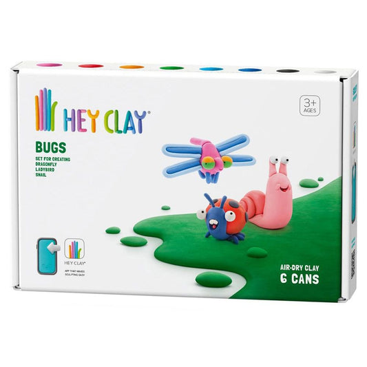 HEY CLAY -DIY Bugs: Snail, Dragonfly, Ladybird Plastic Creative Modelling Air-Dry Clay For Kids 6 Cans