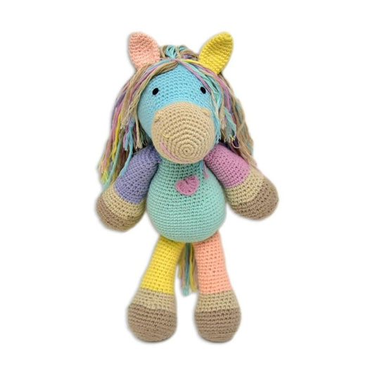 Happy Threads Handmade Crocheted Cute Handmade ATLAS Pony (13 inch) – Multicolour | Crochet Toys | Child Safe | for Babies 6 Months & Above | Dolls for Boys/Girls| For Birthday Gift | Decorative Items for Room