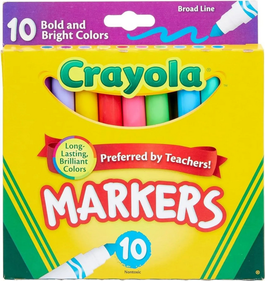 Crayola Markers, Broad Line, 10Count, Bright and Bold Markers