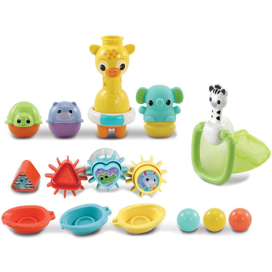 VTech 6-in-1 Bath Set, Bathtub Toy with 10+ Accessories Including Stacking & Linking Boats, Shape Sorter, Colourful Balls, Bath Time Gift for Babies & Infants 0, 6, 12 months +, English version