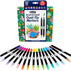 Crayola Brush & Detail Dual-Ended Markers, 16 Count – Blendable Art Markers with Brush and Fine Tips for Drawing, Lettering & Coloring
