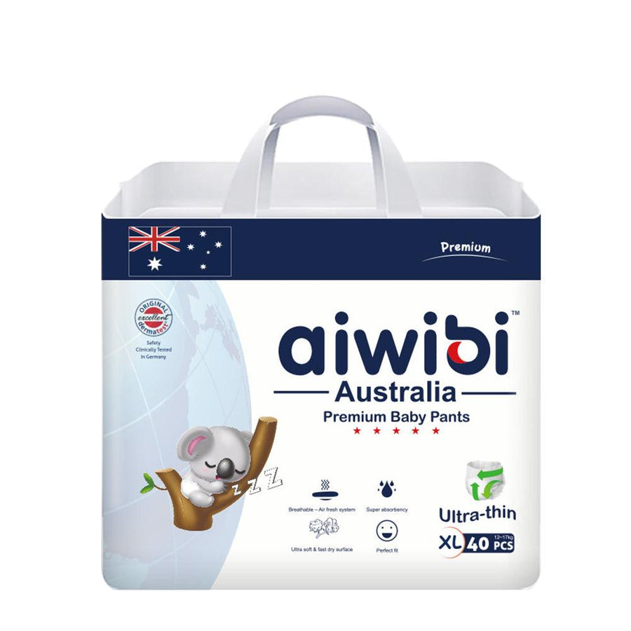 Aiwibi Ultra-Thin Premium Baby Pants Diaper, Super Soft and Ultra Thin,Anti-irritation Pants Royal Care Baby Nappy Pants, Super Absorption, 360 Stretchy Waistband (X-Large, 40, count)