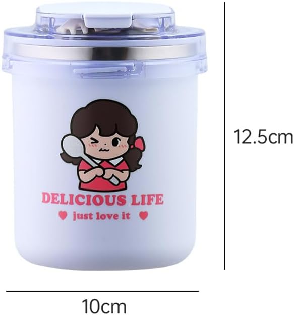 500ml Portable Stainless Steel Soup & Breakfast Cup – Cartoon Design, Thermos for Milk, Oatmeal, and Nutrition – Ideal for Students & Office Workers" (Purple)