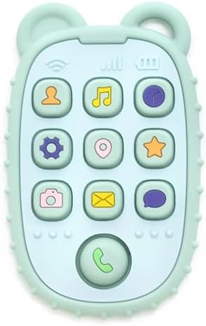 Baby Phone Toy, teether sensory Toy with press buttons, Bear Design, Mint Green