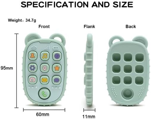 Baby Phone Toy, teether sensory Toy with press buttons, Bear Design, Mint Green