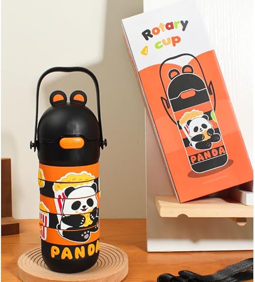 Stainless Steel Kids Puzzle Swirl Water Bottle with Straw & Strap Double Wall Vacuum Insulated Educational, Fun and Learning Water Bottle for Kids, Girls and Boys Leak Proof 430ml (Black)