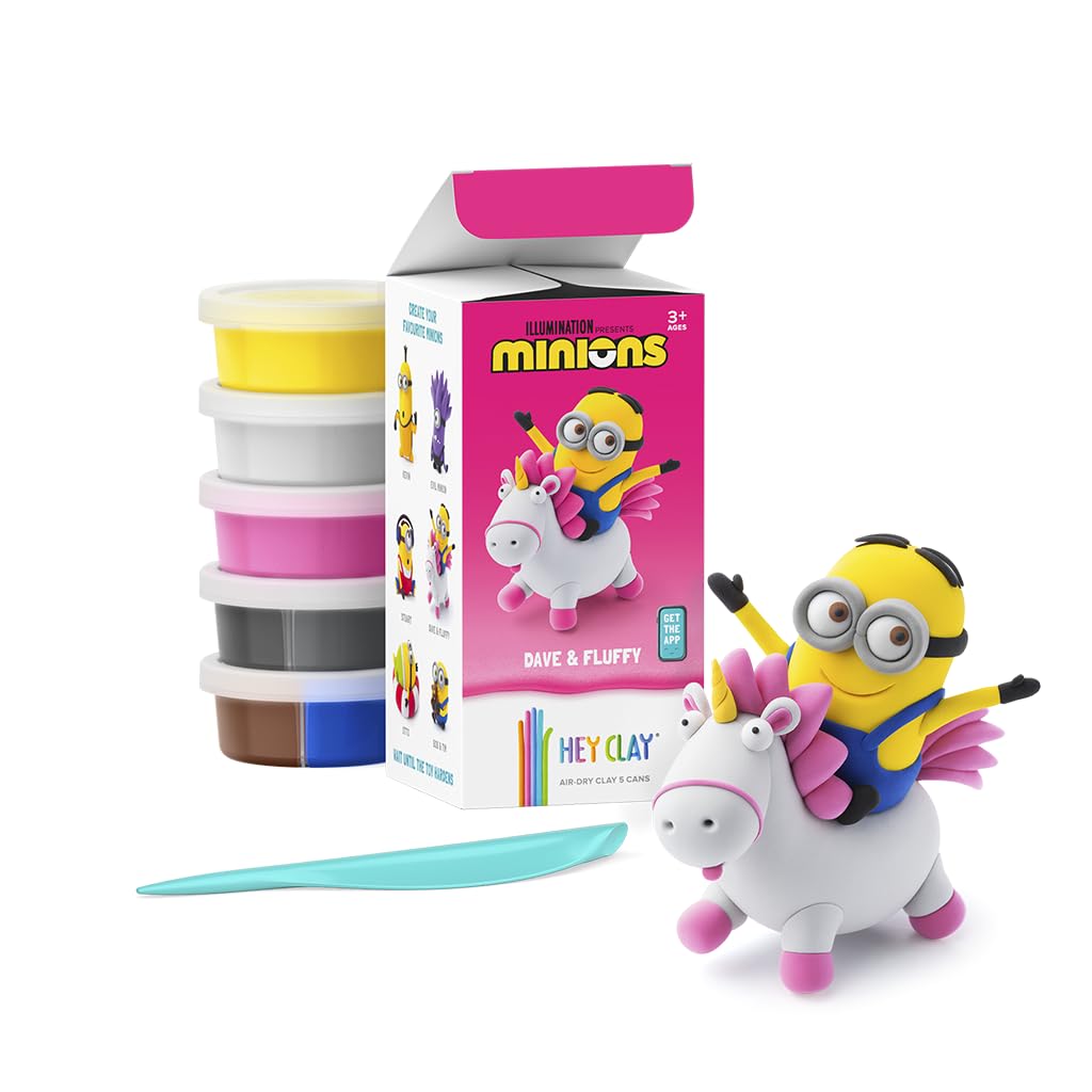 Hey Clay - Minions Evil Minion Colourful modelling air-dry clay, 5 cans with fun interactive app for kids 3 years +