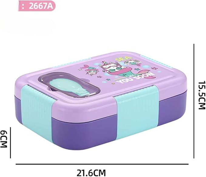 Stainless Steel School Lunch Box for Kids – 2 Compartment, 600ml Bento Tiffin Food Container, Durable & Portable Container for School & Travel (You soon) (Purple)
