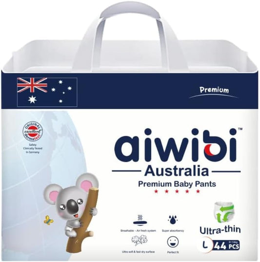 Aiwibi Ultra-thin premium baby pants diaper, cotton-like, anti-irritation,size L (9-14 kg) 44 counts
