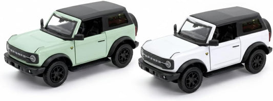 D-Power 1:36 Diecast Ford Bronco Badlands 2023, Assorted Colors Green / White – Soft Top, Pull Back, Collectible Model Car