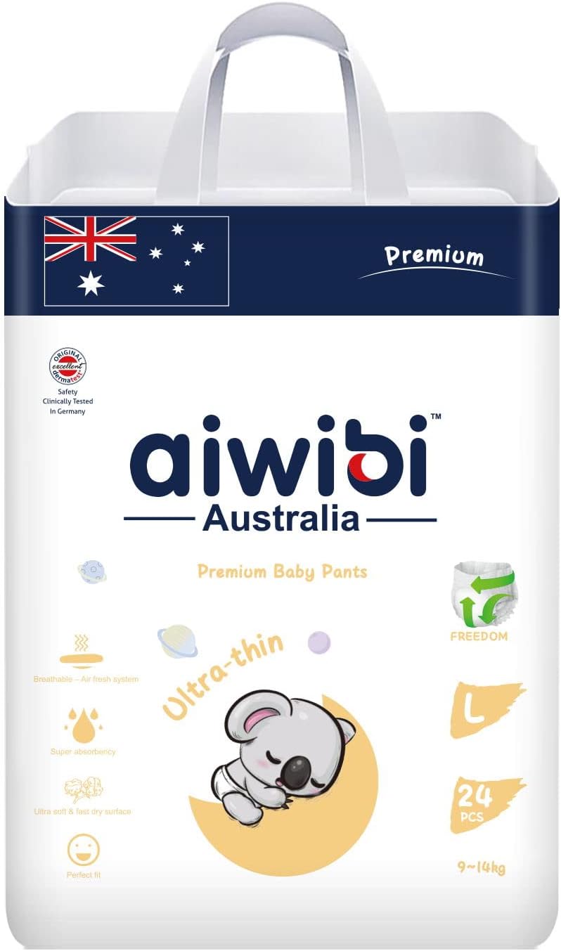 Aiwibi Premium Baby Pants Diaper,Size L 9-14KG 24 Pieces