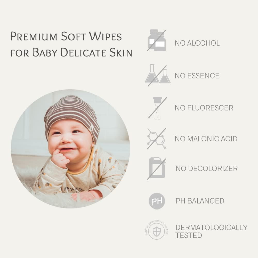 Aiwibi Soft Care Baby Wet Wipes (Fragrance free)- Pack of 3 Pouches x 80Sheets, 240 Wipes