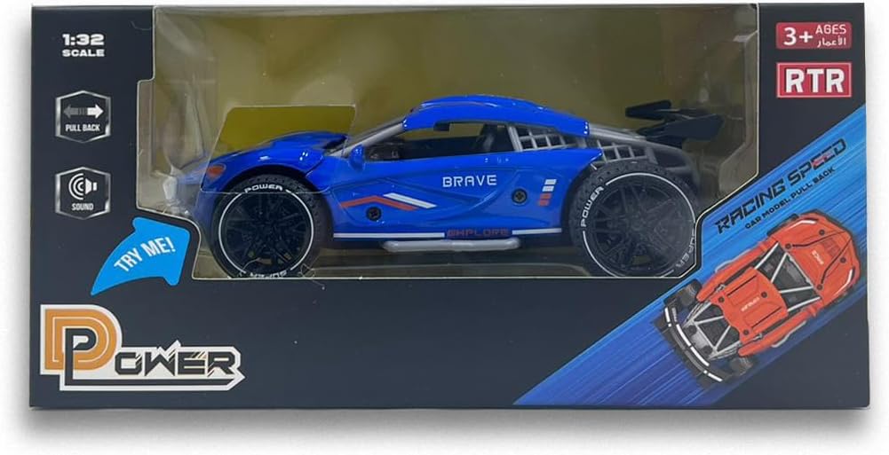 D-Power Diecast Pull Back with Sounds – 1:32 scale (Blue) | Pull Back with music, Battery Requires 3 button Cell | Perfect gifts for ages 3+ up