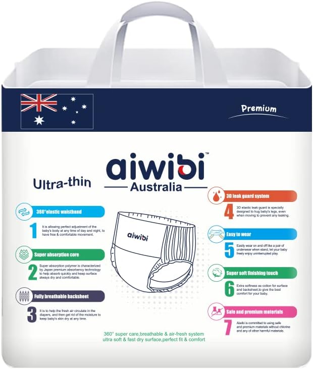Aiwibi Ultra-thin premium baby pants diaper, cotton-like, anti-irritation,size L (9-14 kg) 44 counts