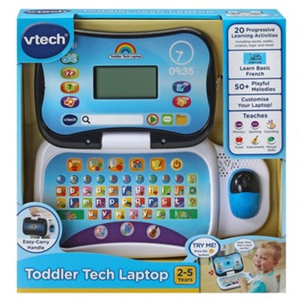 VTech Toddler Tech Laptop, Interactive Educational Computer Toy, 20 Games for Pre-School Children, Learn Alphabet, Letters, Shapes, Numbers, Music & French, Kids Age 2, 3, 4 + Years, English Version