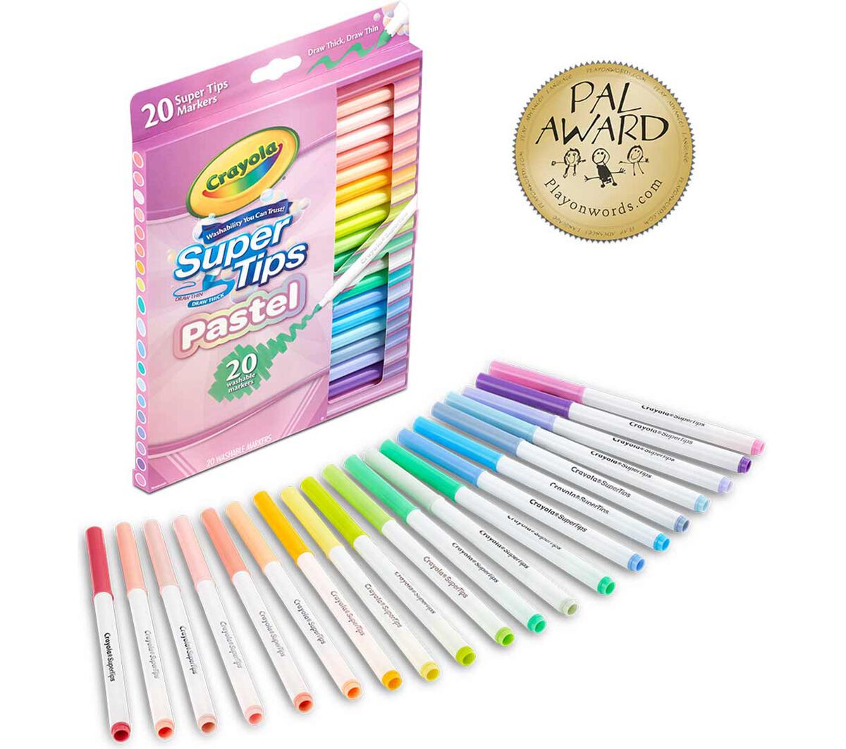 Crayola Washable Super Tips, Pastel Markers, 20 Count