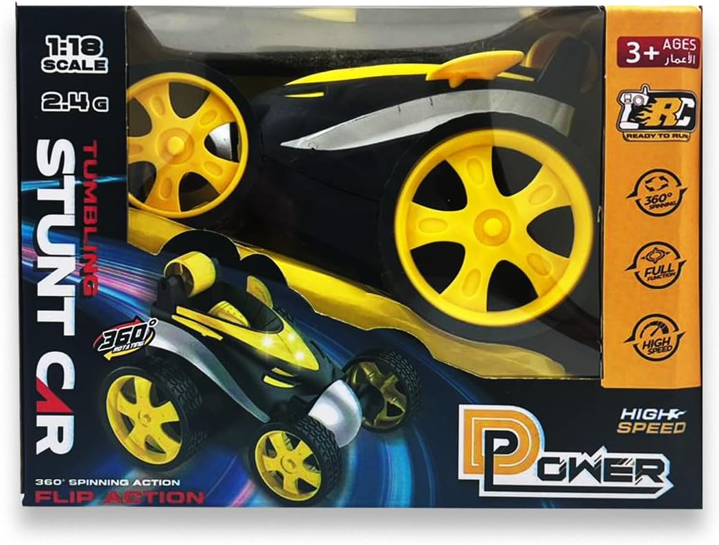 D-Power 1:18 2.4G R/C Mini Stunt Car 360 Degree Rolling Mini Tumbling Stunt Car – Yellow | Ideal for Ages 3+ up