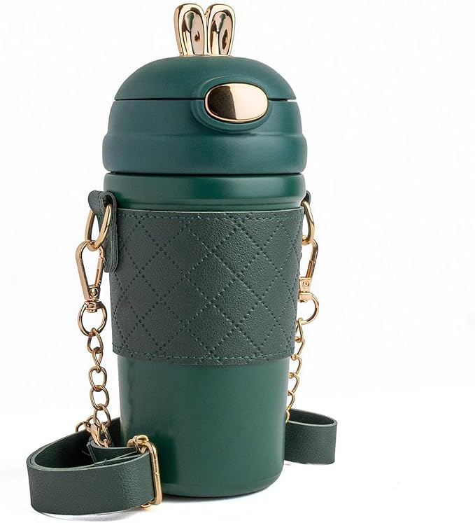 Stainless Steel Water Bottle with Straw Lid, Vacuum Insulated Metal Water Bottle, Reusable Double Walled Leak Proof Sports Water Bottle, Flask for Hot Cold Drinks, for Girls 400ml (Green)