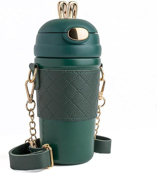 Stainless Steel Water Bottle with Straw Lid, Vacuum Insulated Metal Water Bottle, Reusable Double Walled Leak Proof Sports Water Bottle, Flask for Hot Cold Drinks, for Girls 400ml (Green)