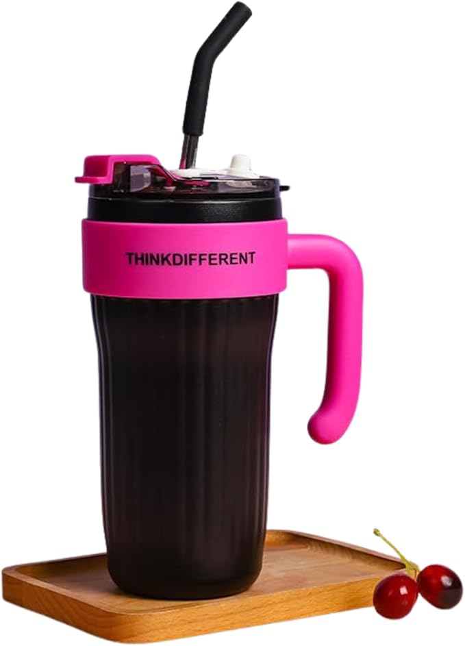 Insulated Tumbler with Handle and Straw Lid, Stainless Steel Coffee Mug Portable Coffee Tumbler Leak-Proof Coffee Cup Travel Mug Hot and Cold BPA-Free Fit in Car Cup Holder 860ml (Black)