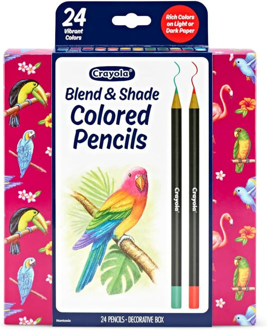 Crayola 24 Count Blend & Shade Colored Pencils – Soft Gel Cores for Smooth Blending & Vibrant Colors | Non-Toxic Art Supplies for Kids & Artists, Creative Gift Set