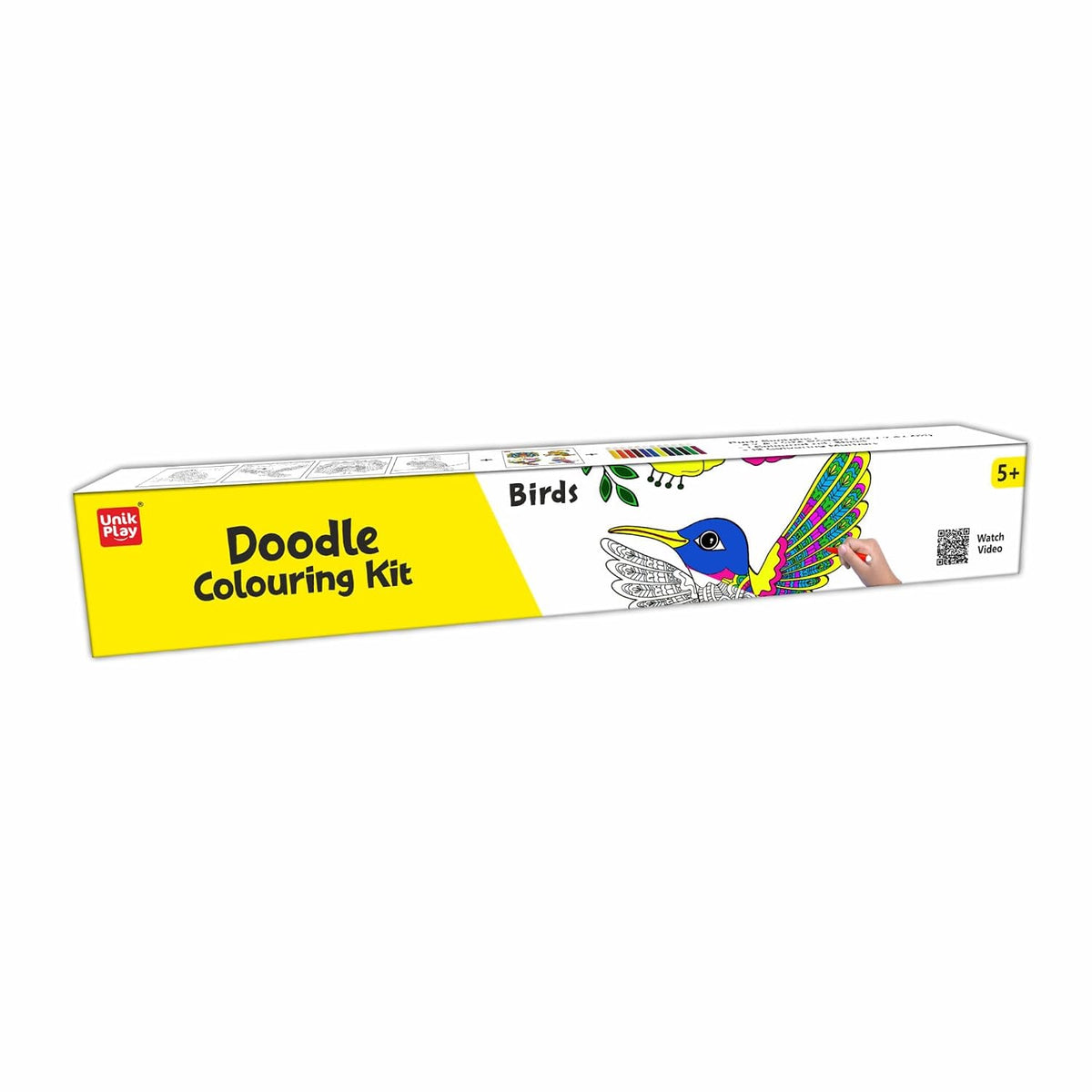 Unikplay Doodle Colouring Kit – Birds | Creative Art & Craft Set with Posters, Markers & Stickers for Kids