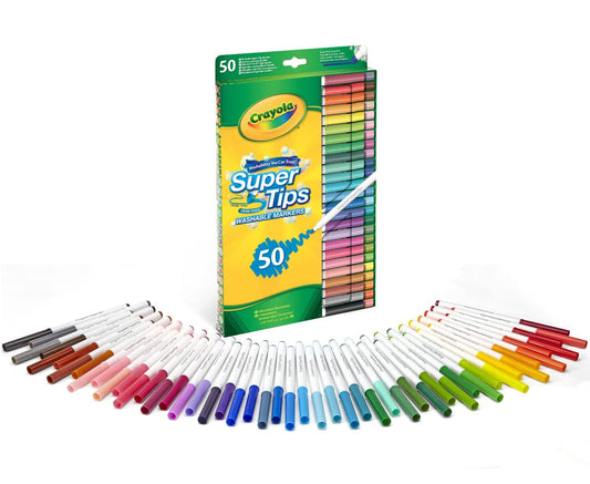 Crayola - SuperTips Washable Markers 50pc | Vibrant Ink, Perfect for Writing, Drawing, Coloring, Shading, and Blending - Ideal for Any Art Project - Safe, Nontoxic, and Easily Washable Formula| Ages 3+