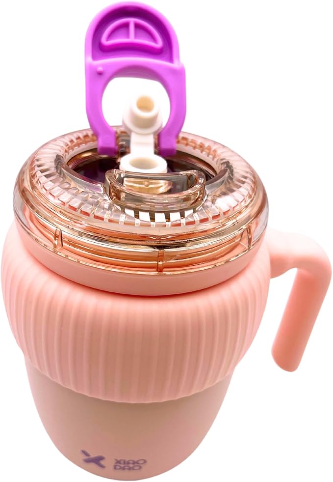 Super Cute Pink Coffee Water Cup for Office or Home Vacuum Insulated Stainless Steel with Handle Leak Proof Hygienic Large Capacity 12 Hours Hot and Cold 420ml (Pink)
