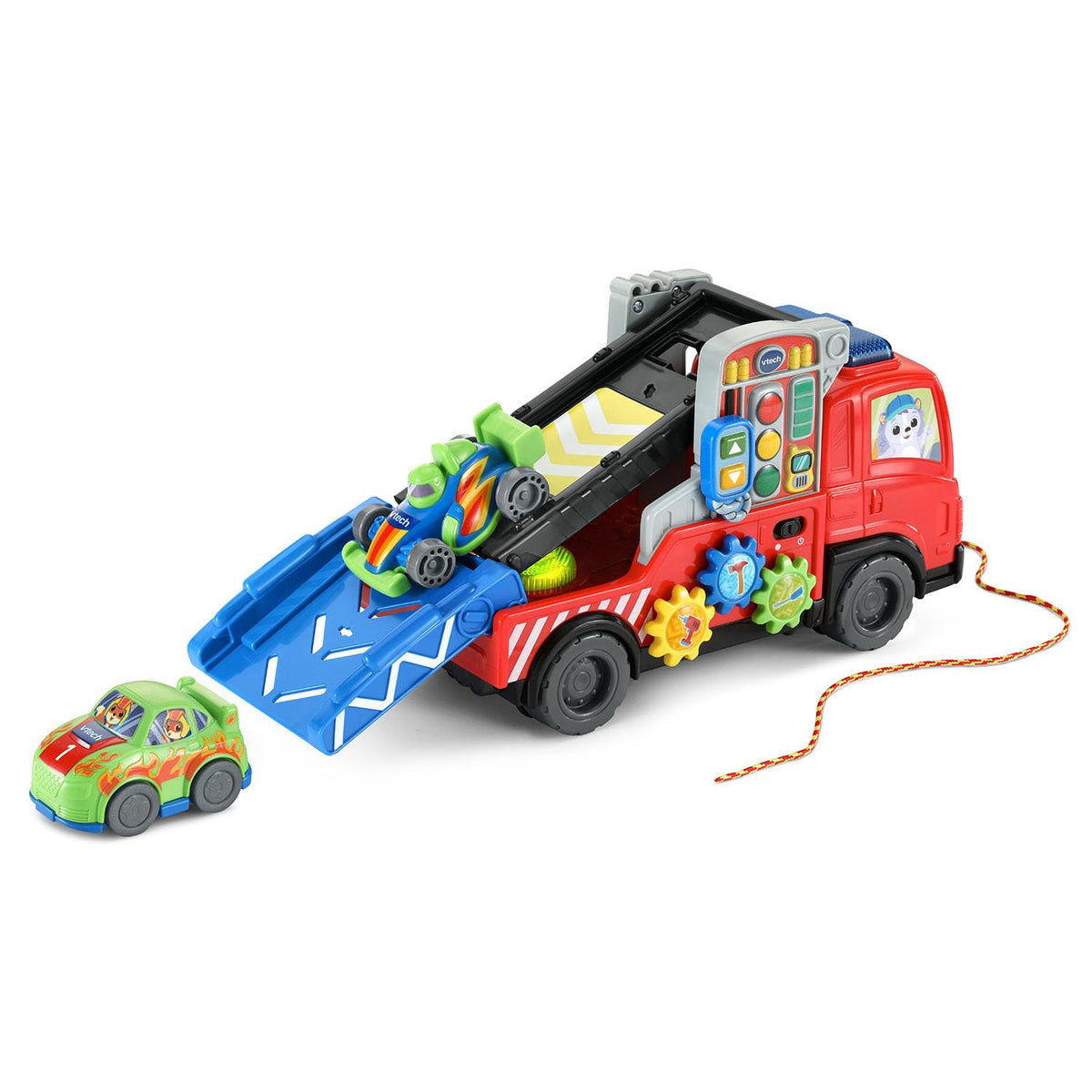 Vtech 3-in-1 Musical Car Carrier Truck Toy with Repair Center, Pull-Along Cord & 2 Race Cars for Toddlers (12–36 Months)