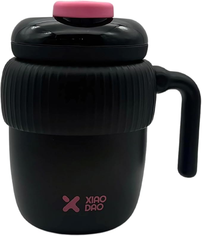 Super Cute Pink Coffee Water Cup for Office or Home Vacuum Insulated Stainless Steel with Handle Leak Proof Hygienic Large Capacity 12 Hours Hot and Cold 420ml (Black)
