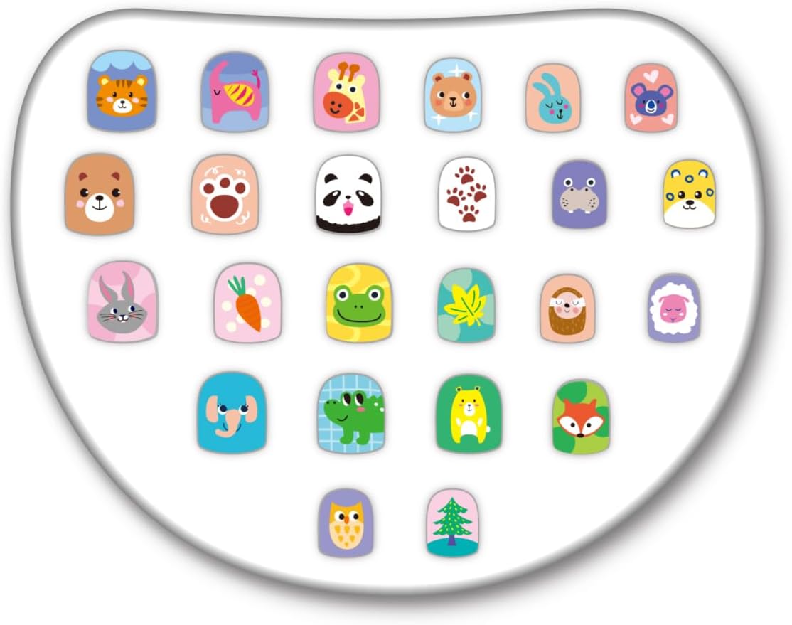 Avenir - Fancy Me Press-On Nails for Kids – Animal Kingdom | 24 Pre-Glued Artificial Nails with Tweezer | Easy Apply & Remove | Fun Nail Art Kit for Girls & Gift Set