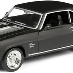 D-Power 1:36 Diecast Chevrolet Camaro 1969 – Matte Black, Pull Back, Classic Muscle Car Collectible Model