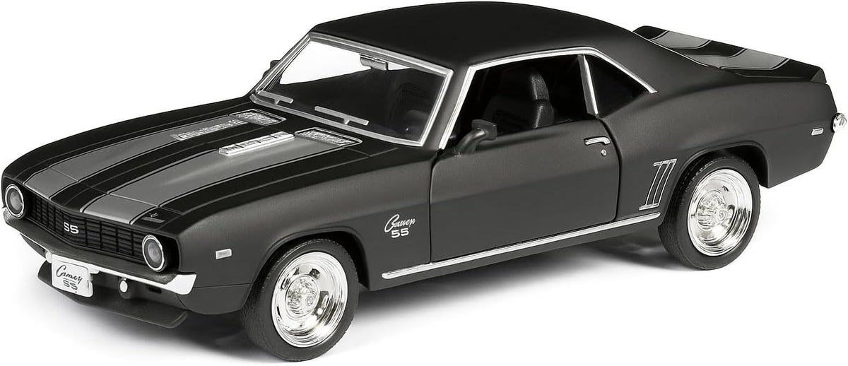 D-Power 1:36 Diecast Chevrolet Camaro 1969 – Matte Black, Pull Back, Classic Muscle Car Collectible Model