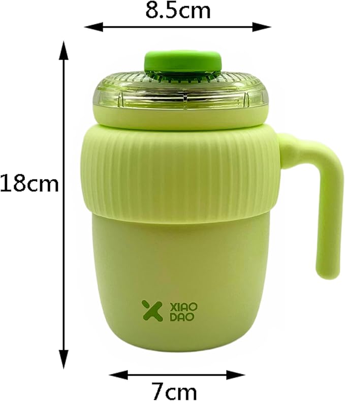 Super Cute Pink Coffee Water Cup for Office or Home Vacuum Insulated Stainless Steel with Handle Leak Proof Hygienic Large Capacity 12 Hours Hot and Cold 420ml (Green)