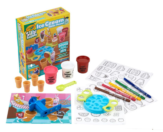 Crayola Silly Scents Ice Cream Parlor Play Set – DIY Scented Dough & Craft Kit with 17 Molds, Scooper, Cones, Scented Markers & Play Mat | Non-Toxic Creative Toy for Kids Ages 4+