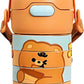 Stainless Steel Kids Puzzle Swirl Water Bottle with Straw & Strap Double Wall Vacuum Insulated Educational, Fun and Learning Water Bottle for Kids, Girls and Boys Leak Proof 430ml (Brown)