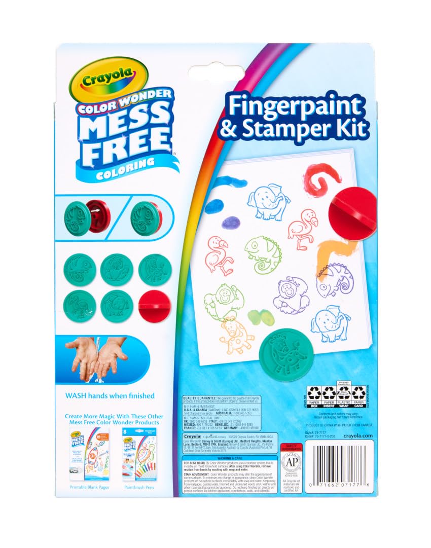 Crayola Color Wonder Mess Free Fingerpaint & Stamper Kit, Safari Stamps for Kids, Color Reveal Ink, Toddler Activity, Gifts, 3+