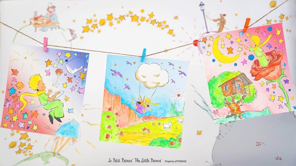 Avenir - The Little Prince Magic Water Painting Set – 6 Reusable Cards, 140 Removable Stickers & Refillable Pen | Mess-Free Water Coloring Book for Kids | Travel Art Toy