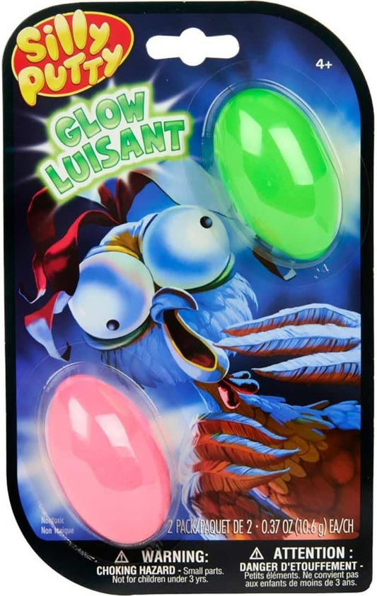 Crayola Silly Putty Glow-in-the-Dark Pack of 2 – Assorted Color-Changing Eggs, Sensory Fidget Toy, Classic Stretchy Putty for Kids Ages 4+, Non-Toxic Gift
