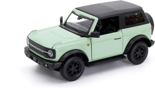 D-Power 1:36 Diecast Ford Bronco Badlands 2023, Assorted Colors Green / White – Soft Top, Pull Back, Collectible Model Car