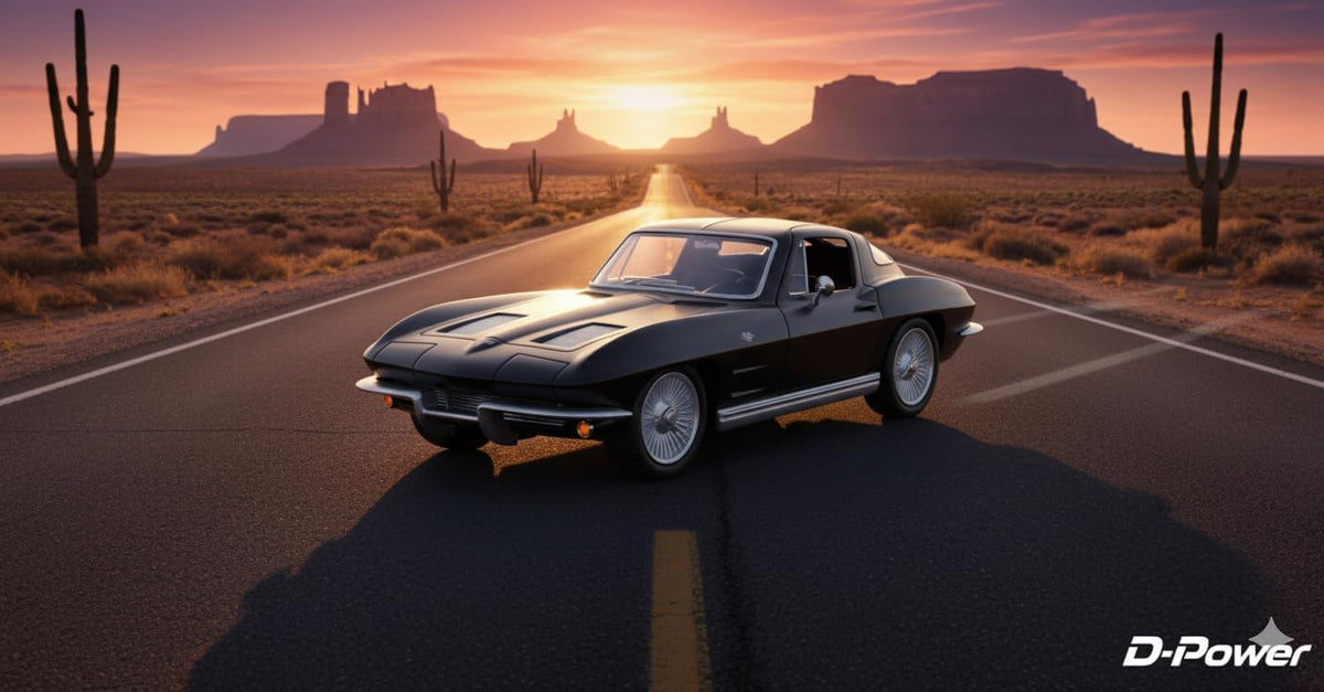 D-Power 1:36 Diecast Chevrolet Corvette Stingray Split Window 1963 Matte Black – Collectible Miniature Car Model