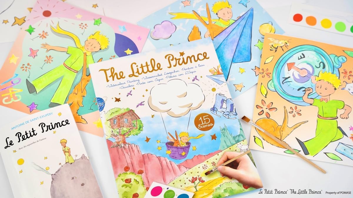 Avenir - The Little Prince Magic Water Painting Set – 6 Reusable Cards, 140 Removable Stickers & Refillable Pen | Mess-Free Water Coloring Book for Kids | Travel Art Toy