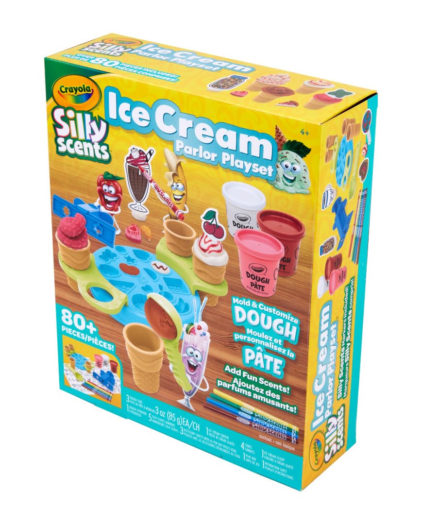 Crayola Silly Scents Ice Cream Parlor Play Set – DIY Scented Dough & Craft Kit with 17 Molds, Scooper, Cones, Scented Markers & Play Mat | Non-Toxic Creative Toy for Kids Ages 4+