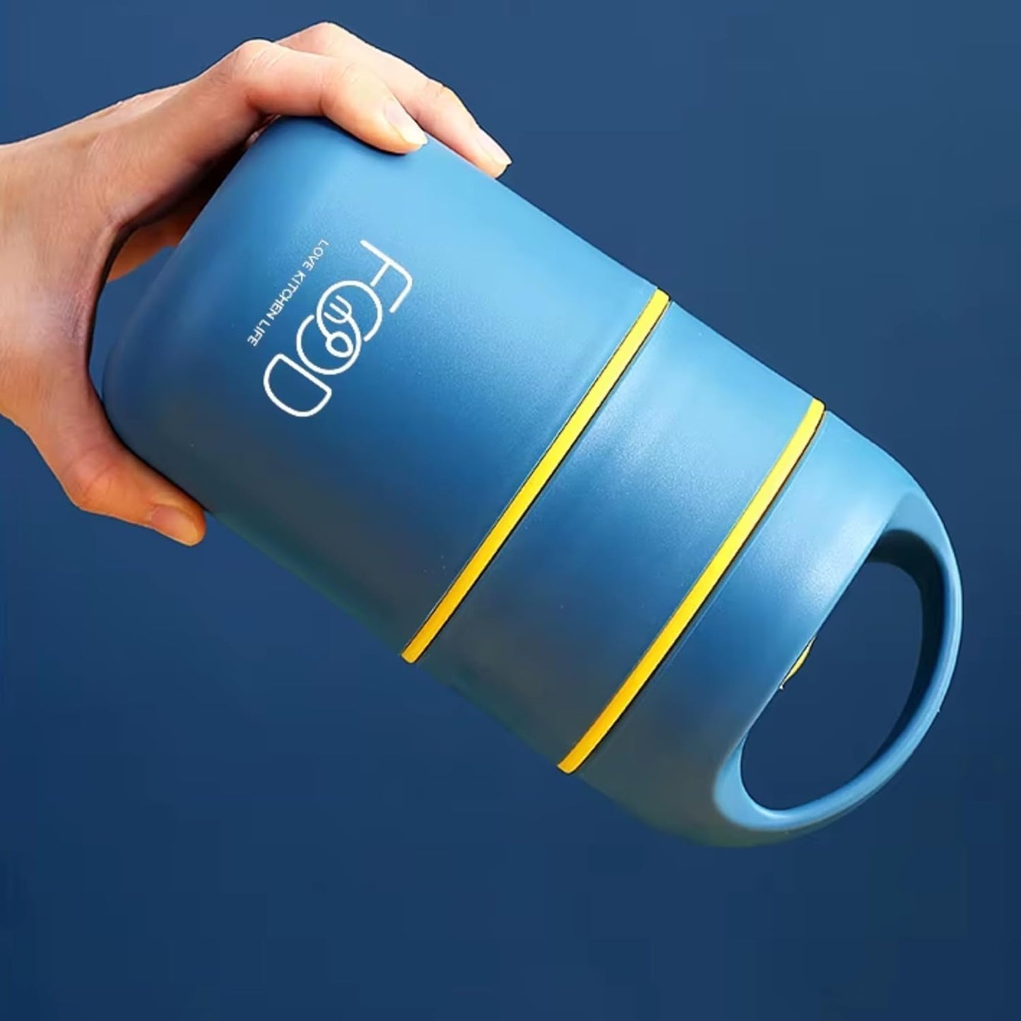 Double Soup Bowl Insulated Lunch Container Thermos Steel Food Jar with Spoon Stainless Steel 2 Compartment Leak Proof Airtight Lunch Container for Hot and Cold Food 710ml (Blue1)