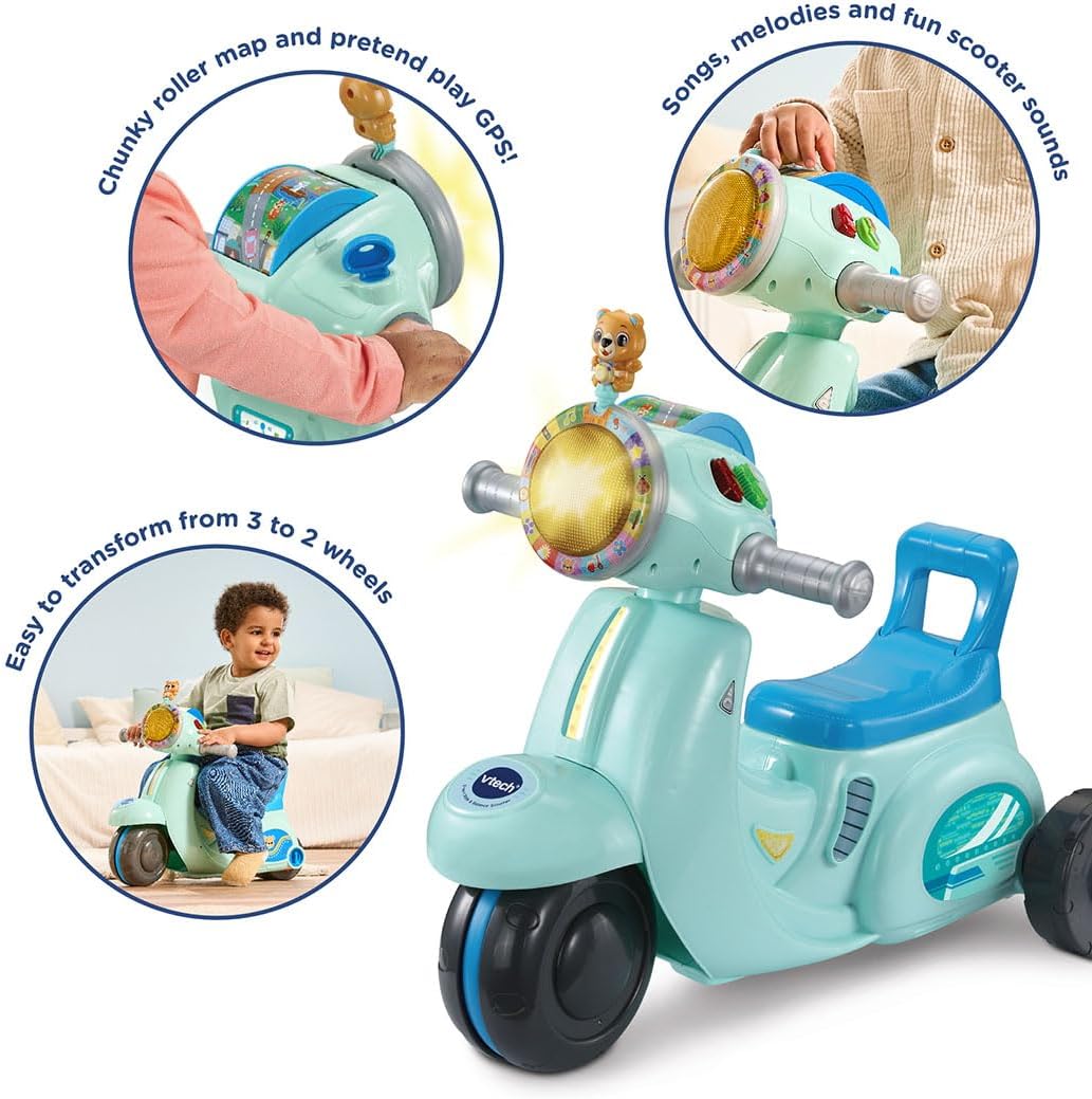 Vtech - 2-IN-1 Ride & Balance Scooter - Multicolour | Easily transforms from trike to balance bike. Interactive headlights and roller maps | Suitable ages 12m + up