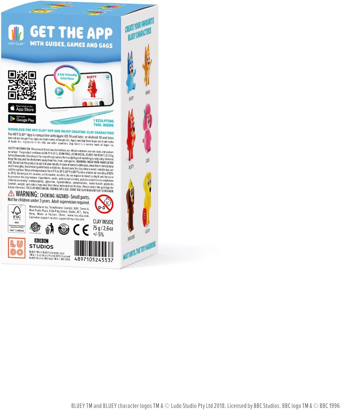 Hey Clay - Rusty. Colorful modeling air-dry clay, 5 cans with fun interactive app for kids aged 3+ years.