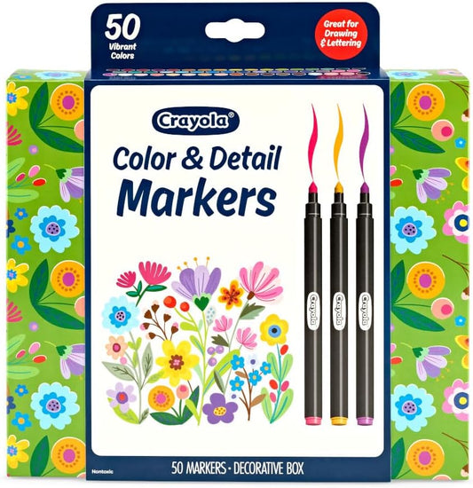 Crayola Color & Detail Marker Set – 50 Dual-Tip Art Markers for Adults & Teens, Graphic and Fine Tips, Ideal for Drawing, Hand Lettering & Coloring
