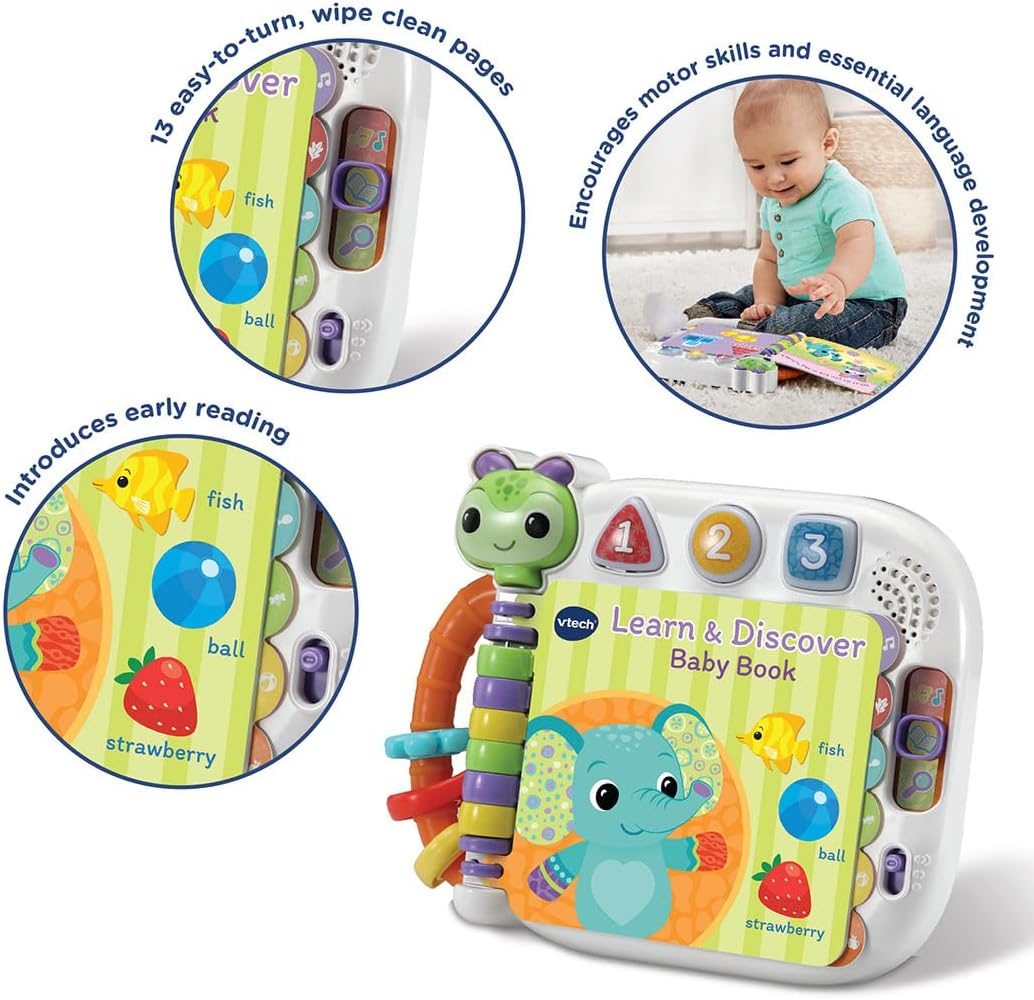 Vtech - Learn & Discovery Baby Book - Multicolour  | Travel Book, easy-to-turn, wipe-clean pages & 3 play modes | suitable ages 6 m + up