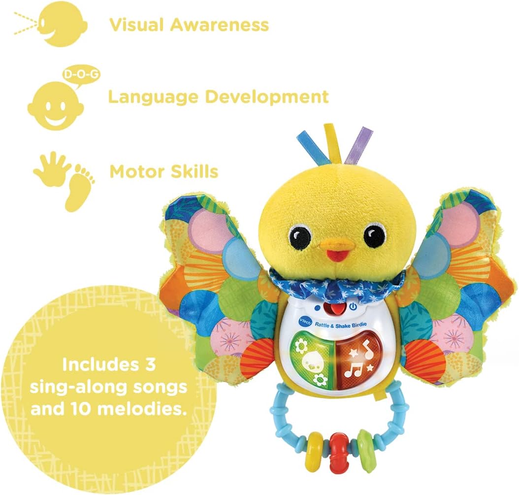 VTech Baby Rattle & Shake Birdie, Sensory Toy with Music, Sounds, Colours, Lights, Interactive Gift for Boys & Girls 3, 6, 12, 18 Months +, English Version