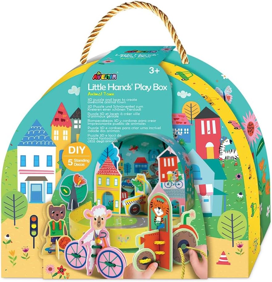 Avenir - Little Hands Play Box - Animal Town Multicolour | 3D puzzle and laces to create an awesome bunny town | Ideal ages 3+